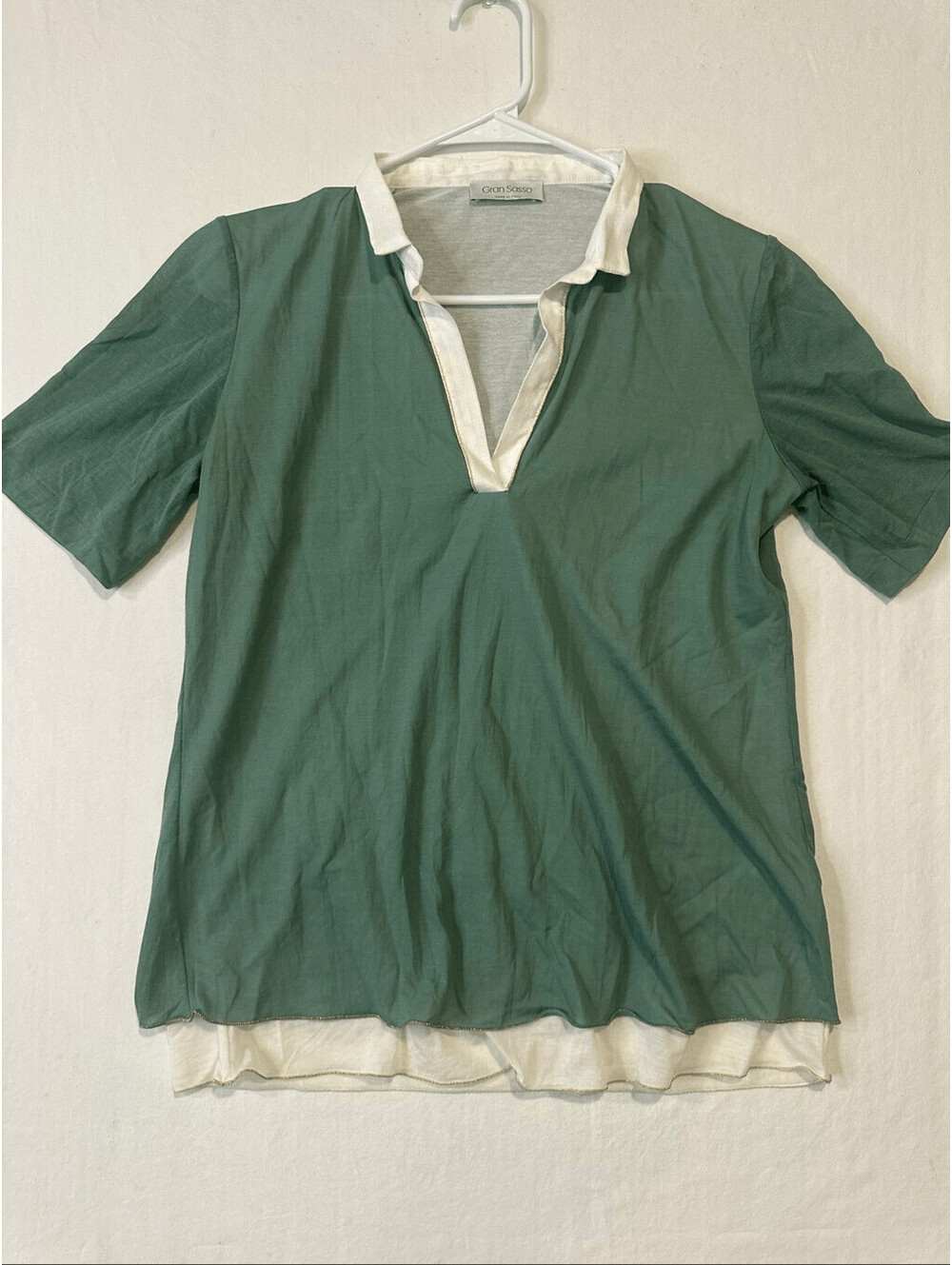 Gran Sasso Italy Green Linen Blend Polo Top Women’s EU 40 US 4-6 Made Italy